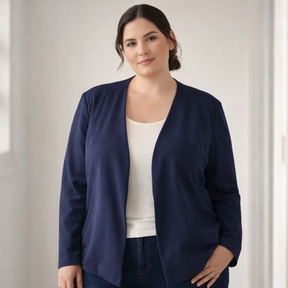 WANTABLE Wantable‎ Navy Blue Open-Front Pointed Blazer Shoulder Pads Size 2X